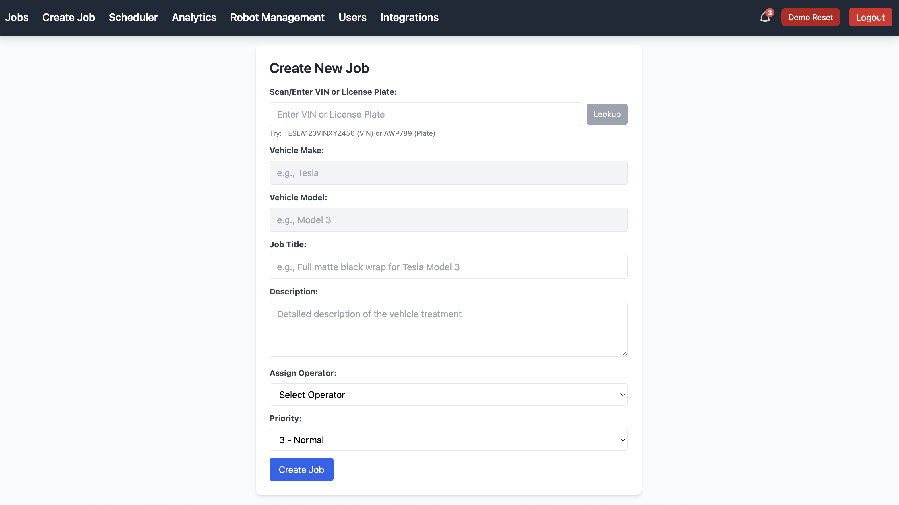 Create New Job Page